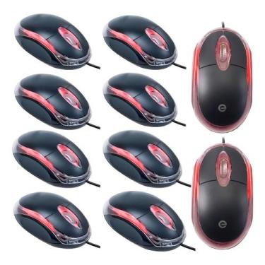 Imagem de Kit 10 Mouse USB Com Fio LED 1000DPI Exbom Preto Para Computador Noteb