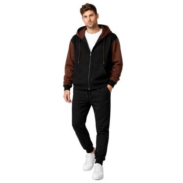 Imagem de Conjunto Jaqueta Masculina com Zíper Capuz + Calça Moletom Casual Confortável Inverno-M...