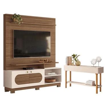 Imagem de Estante Home Theater Axis Castanho Off White Com Aparador Fiero Off Wh