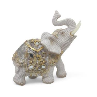Imagem de Elefante Branco e Dourado Detalhes de Pedras Brilhantes 15 cm - Youbai