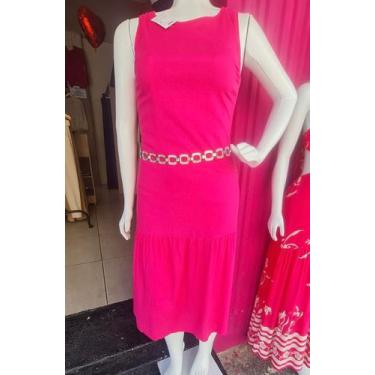 Imagem de Vestido De Linho Na Cor Rosa E Com Fecho Atrás Tamanho M - Magda Modas