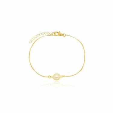 Imagem de Pulseira Feminina Corrente Veneziana com Pérola Banhada a Ouro 18K - M