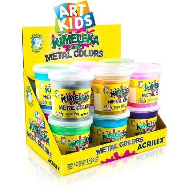 Imagem de Kit Slime Kimeleka Metálica 180g com 12 Unidades Não Tóxica Lavável Cores Sortidas Acrilex