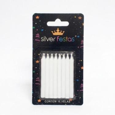 Imagem de Vela Palito Branco 16 Unidades Silver Plastic