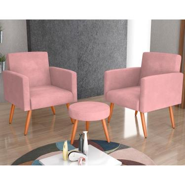 Imagem de Conjunto de Poltronas Matrix Dallas com Puff e Revestimento em Tecido Veludo