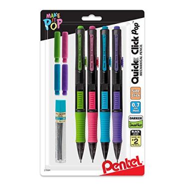 Imagem de Pentel Lápis mecânico Pop Quick Click (0,7 mm) chumbo médio 2B, com chumbo 2B e (2) refil de borracha, 4-PK (PD217ALEBP4)
