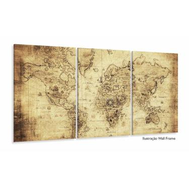 Imagem de Quadro Decorativo Mapa Mundi Retro 100x60 3 peças em tecido