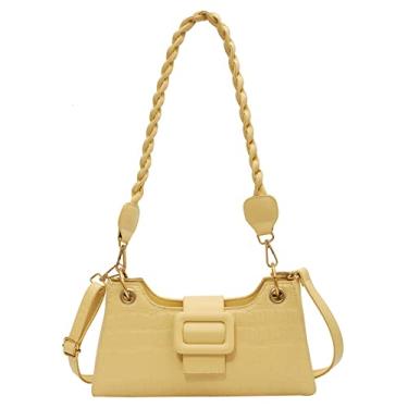 Imagem de Bolsa de ombro de couro padrão de crocodilo para mulheres média bolsa transversal moderna elegante bolsa de axila, Amarelo