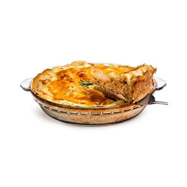 Imagem de Prato de torta profunda de vidro básico para forno de 20 cm, vidro transparente, para assar louças com alça, ótimo para lasanhas, caçarolas, bolos, pães e sapateiras, redondo, Clear, 8-3/5 inch