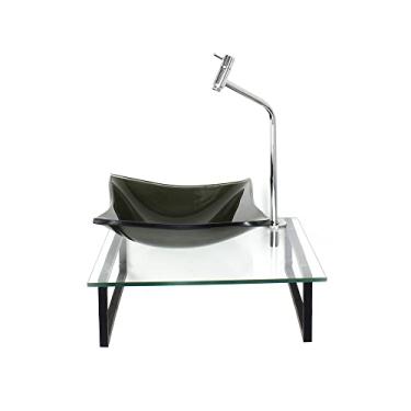 Imagem de KIT CUBA DE VIDRO QUADRADA 10MM OURO ENVELHECIDO COM TAMPO 40CM INCOLOR E SUPORTE PRETO