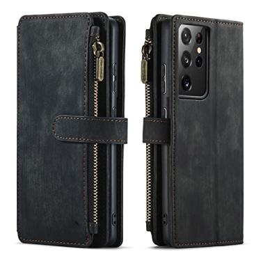 Imagem de Capa de telefone de couro flip de luxo para Samsung Galaxy S21 Ultra S22 S20 FE S10 S9 S8 Note 20 10 Plus Zíper Carteira Carteira Coque, Preto, Para Galaxy A72 (4G 5G)