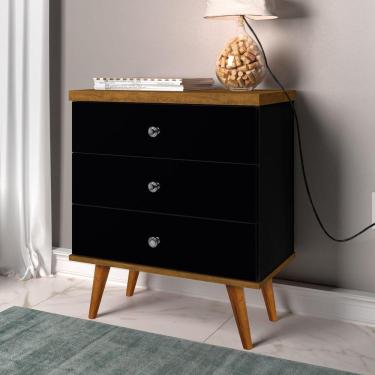 Imagem de Mesa de Cabeceira Status 3 Gavetas Status J&A Móveis Preto/Jequitibá