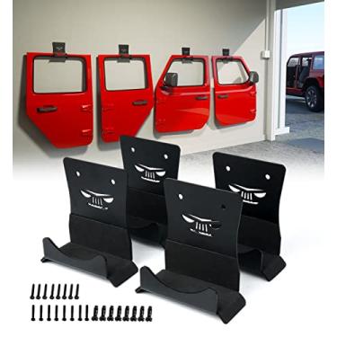 Imagem de Xprite Ganchos de armazenamento de porta de montagem na parede, 4 peças de suporte de armazenamento de porta de metal resistente removível com forro de borracha compatível com Jeep Wrangler 1956-2024