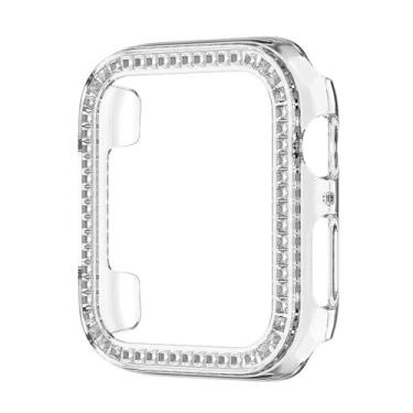 Imagem de ZiEuooo Compatível com Apple Watch Case Series 7 6 5 4 3 2 1 SE, capa protetora de diamantes quadrados exclusivos fashion Bling para Iwatch 38 40 41 42 44 45 mm (transparente, 44 mm)