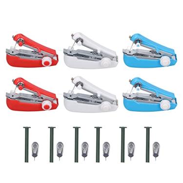 Imagem de Tnfeeon 6 peças de máquina de costura portátil, ferramenta de dispositivo de costura manual, mini máquina de costura sem fio, essencial para reparação rápida e artesanato de ponto