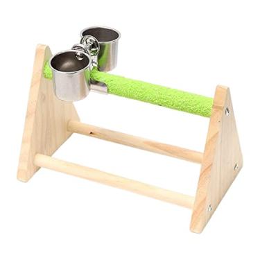 Imagem de Fenteer Suporte de papagaio para animais de estimação com 2 copos de alimentação de aço inoxidável plataforma para treinamento de pássaros leves para calopsita, periquito de pássaro grande