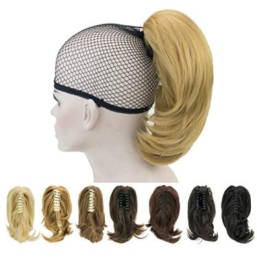 Imagem de IMISSU Peças de cabelo de garra curta rabo de cavalo grampo grosso nas extensões de cabelo pequenas peças de cabelo rabo de cavalo (Loira Cinza)