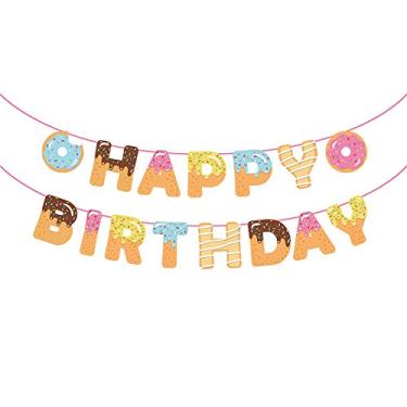 Imagem de Banner Donut Happy Birthday (Donut), Suprimentos para Festa de Donuts, Decorações de Festa de Donuts, Banner de Bunting para Meninas, Meninos, Casa de Crianças, Sala de aula, Decoração de chás de Bebê