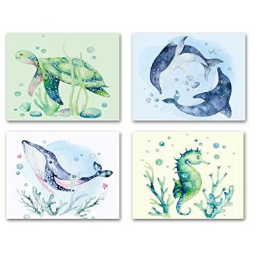 Imagem de Small World Greetings Ocean Life Cards - Tartaruga marinha - Cavalo marinho - Baleia - Golfinhos - Em branco no interior - Inclui 24 cartões e envelopes - 4 designs exclusivos - 14 cm x 10,8 cm