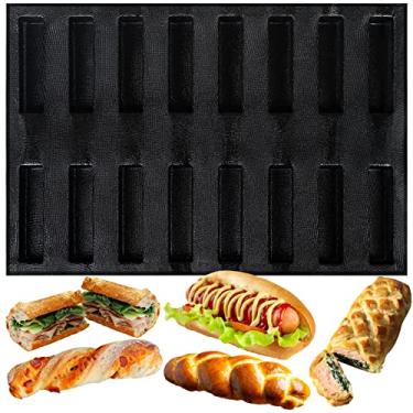 Imagem de Assadeira Baguete Folhas de Pão Perfuradas Eclair Molde de Silicone Líquido Tamanho Gigante 60x40x3.5cm 16-Cavidade por Orifício 17x6x3cm