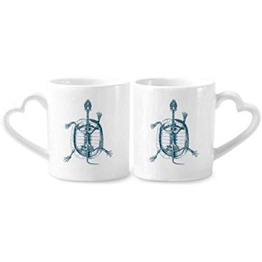 Imagem de Esqueleto Esboço Tartaruga Animal Casal Porcelana Conjunto de Caneca Cerâmica Amante Copo Punho Coração