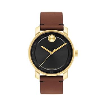 Imagem de Movado Relógio masculino de quartzo suíço de aço inoxidável Bold Access com pulseira de couro, conhaque, 21 (modelo: 3600915), Conhaque