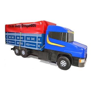 Imagem de Caminhão Scania Truck Brinquedo Grande Carroceria Madeira 70cm Lona -