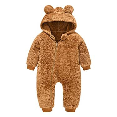 Imagem de Macacão grosso e quente para bebês, com capuz de urso, para meninos e meninas 0-3 meses, Marrom, 18-24 Meses
