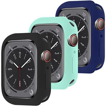 Imagem de 3 Pack Capa de Silicone para Apple Watch não com protetor de tela 41mm,ALMNVO TPU Capa de Proteção Case para iWatch Série 8 Série 7,Preto+Azul claro+Azul