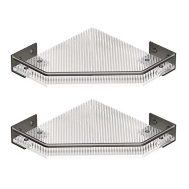 Imagem de KIZQYN Prateleira de banheiro Prateleira de canto de acrílico para banheiro, prateleira de chuveiro de aço inoxidável com trilho, prateleira de pendurar na parede em cesta triangular de vaso sanitário, prateleiras de parede de banheiro cinza (cor: 2 camadas)