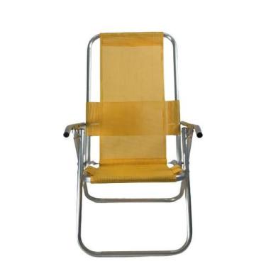 Imagem de Cadeira De Praia Alumínio Reclinável Alta 5 Posições 110Kg - Amarelo