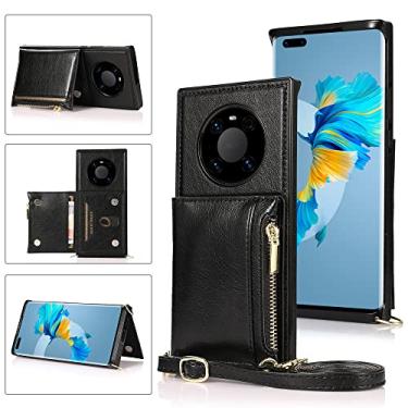 Imagem de Estojo de couro luxuoso para Huawei Mate 40 Pro Mate30 Mate20 P40 P30Lite Estojo tipo carteira para cartão Mochila Estojo protetor para telefone, Preto, para Huawei Mate 20 Lite