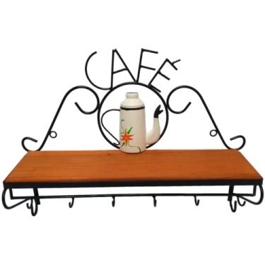Imagem de Prateleira porta café de ferro e madeira super resistente ideal para armazenar xicaras e condimentos otima decoração para cantinhos do café, cafeterias, restaurantes e outros (Branco)