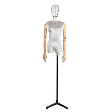 Imagem de Female Mannequin Torso Torso de manequim de busto feminino em forma de vestido, vestido de noiva modelo feminino, tripé de metal/cabeça de metal (Color : Gray-B)