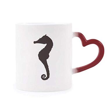 Imagem de Caneca preta hipocampo com contorno da vida marinha sensível ao calor Caneca vermelha que muda de cor