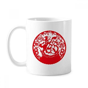 Imagem de Caneca de corte de papel de ano novo chinês para cachorro cerâmica copo de porcelana café louça