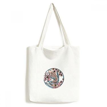 Imagem de Carp Pink Lotus Pattern Geometria Sacola de lona sacola de compras casual bolsa de mão
