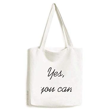 Imagem de Bolsa tote de lona com citações inspiradoras Yes You Can