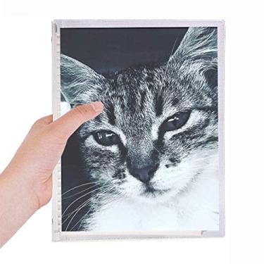 Imagem de Caderno com fotografia de gato cinza descolado, diário de folhas soltas recarregável, papelaria