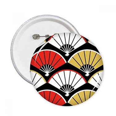 Imagem de Ventilador dobrável vermelho preto dourado pinos redondos crachá botão decoração roupas presente 5 peças