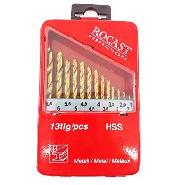 Imagem de Jogo de Brocas Helicoidais com Haste Cilíndrica com Tratamento de Titânio em Aço Rápido (HSS) - 13 Pcs - 1,5 a 6,5mm - Ref. 338 Rocast 137,0057