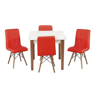 Imagem de Conjunto Mesa de Jantar Luiza 80cm Branca com 4 Cadeiras Gomos - Vermelho