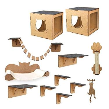 Imagem de Playground para gatos casinha rede suspensa arranhador parquinho de 11 peças com carpete