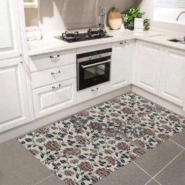Imagem de Kit de 3 Tapetes Emborrachados Antiderrapante Com Passadeira Floral