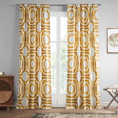 Imagem de HPD Half Price Drapes Cortina de algodão estampada PRTW-D23C-120 (1 painel), 120 x 300, ouro Mecca