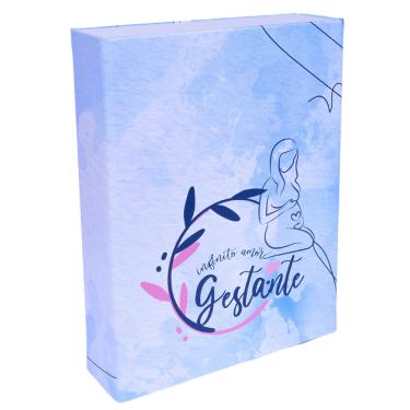 Imagem de Estojo Imantado com Álbum para 100 Fotos 15x21 GESTANTE AZUL Bebê Gestação Grávida Mãe