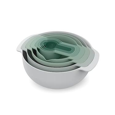 Imagem de Joseph Joseph Nest 9 Plus, conjunto compacto de preparação de alimentos de 9 peças com tigelas de mistura, copos medidores, peneira e escorredor, gama de edições, verde sálvia