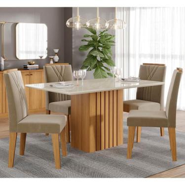 Imagem de Conjunto Sala de Jantar Ana 130X80 Tampo em MDF/Vidro 4 Cadeiras Nicole Cimol Nature/Off White/Joli