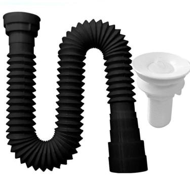 Imagem de Sifão Sanfonado Multiuso 72Cm Preto Com Valvula