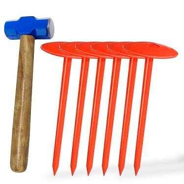 Imagem de FEBTECH - Marcador de tanque séptico – 8,9 cm x 17,78 cm – Marcadores de linha de propriedade adequados para proteger sua fossa séptica e limites de propriedade com marcador de tanque séptico sólido e resistente – Pacote com 6 peças + 1 martelo